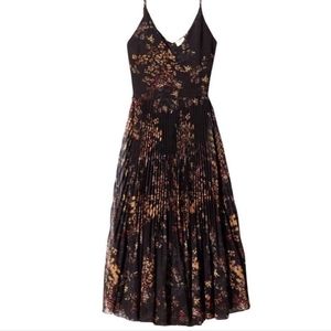 ARITZIA WILFRED Beaune Accordion Pleated Flowy Wrap Midi Dress Black Floral XS